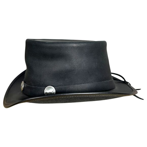 American Hat Makers El Dorado Voodo Buffalo Nickel Black Leather Top Hat XL - Picture 7 of 9